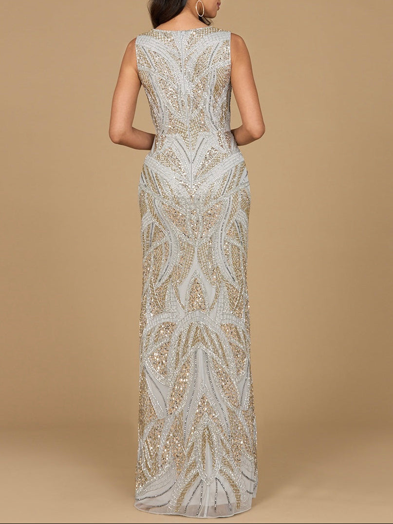 Beaded V-Neck Gown - OUTLET