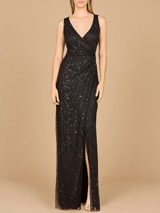 Beaded Black Gown with Slit
