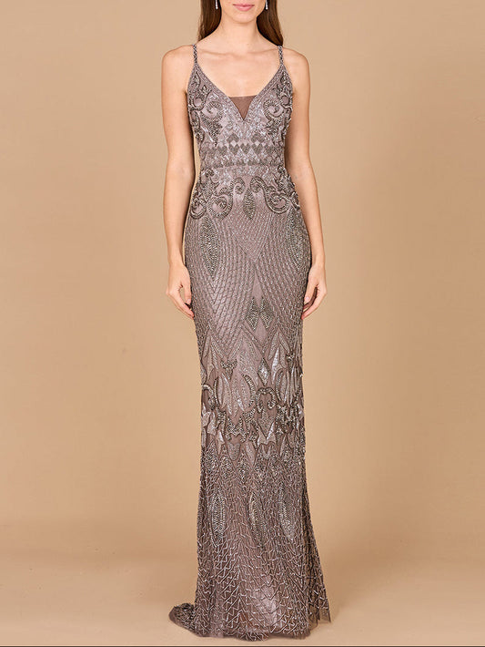 Sleeveless V-Neck Beaded Dress
