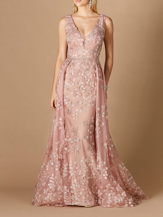 Floral Applique Overskirt Dress