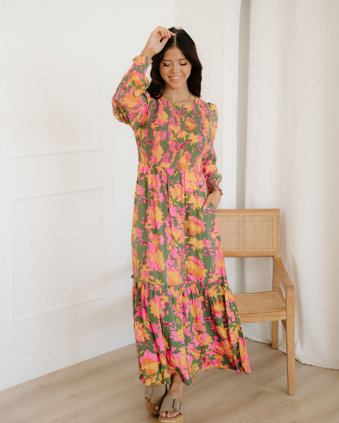 Tinsley Floral Puff Sleeve Smocked Bodice Frill Tiered Dress