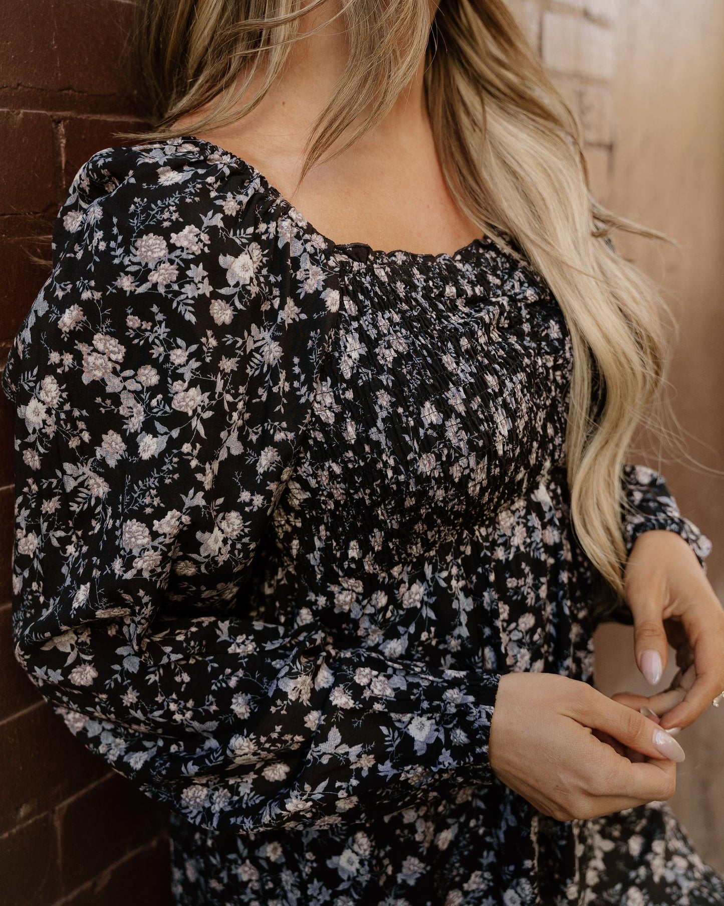 Isabella Long Sleeve Frilly Shirred Square Neck Mini Dress