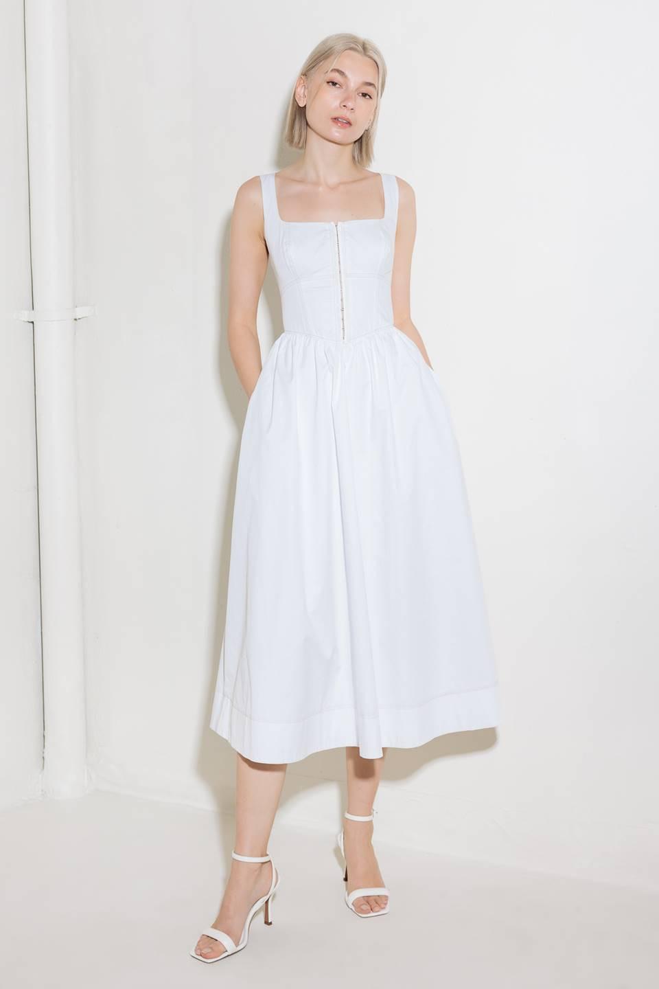 CATCH THE SUN IN WHITE  WOVEN MIDI DRESS