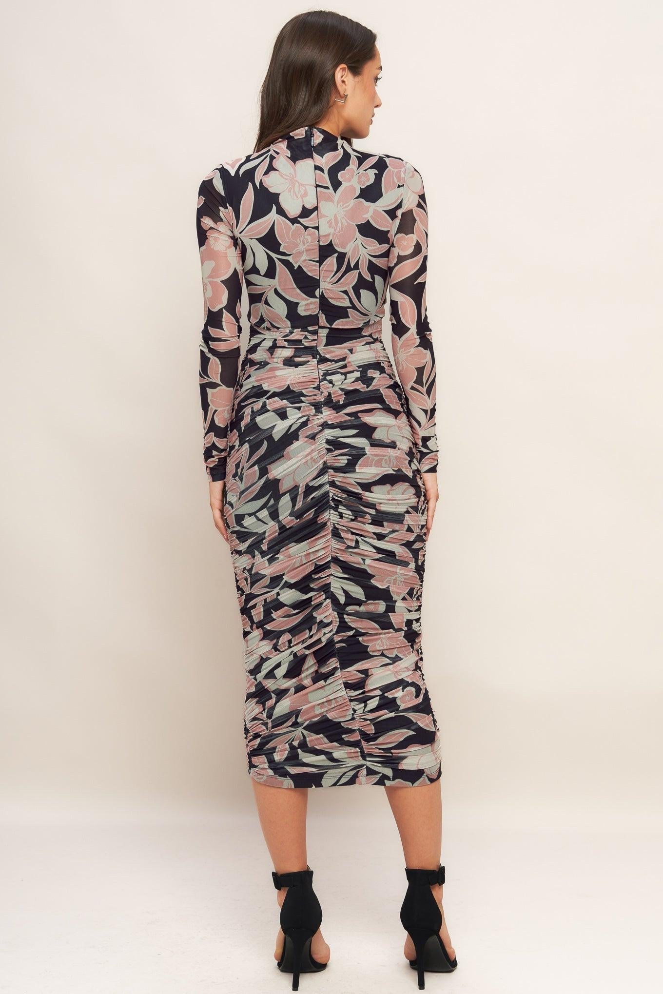 MUTED ROMANCE POWER MESH MIDI DRESS