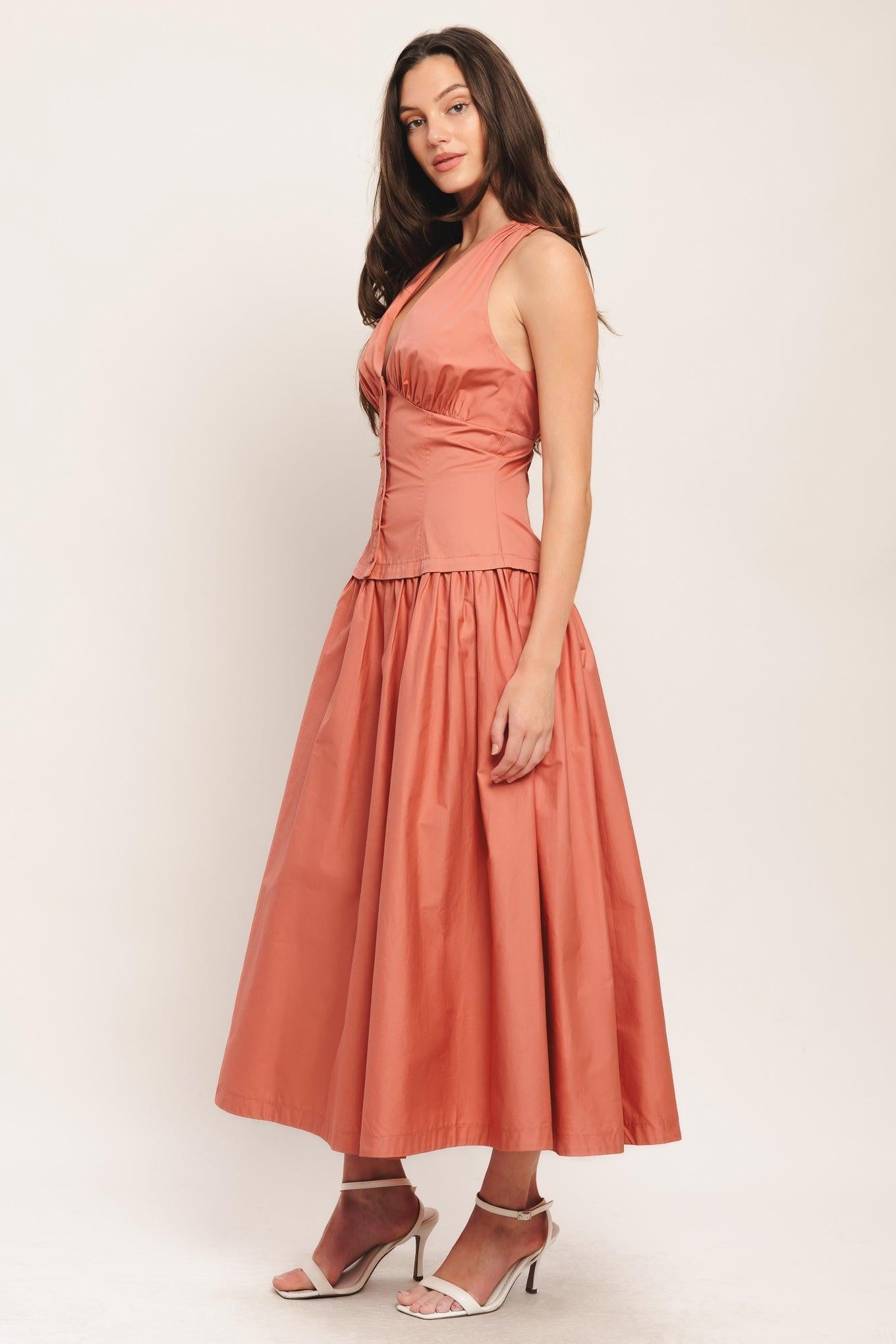 SUNSET MUSE WOVEN MIDI DRESS